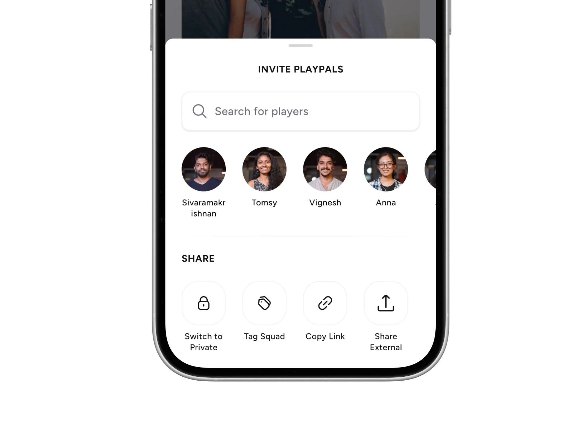 Activity creation — tagging a squad connects the game to the community